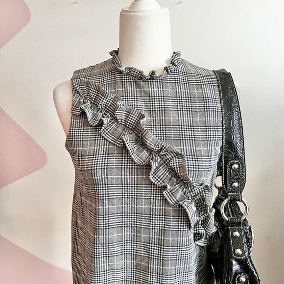 Plaid Ruffle Top Preppy Academia Y2K Soft Grunge Indie Sleaze Retro XS - Picture 2 of 6